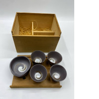 Set of 5 Glass, Japanese gray hot tea glass in a wooden box