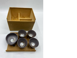 Set of 5 Glass, Japanese gray hot tea glass in a wooden box Set of 5 Glass, Japanese gray hot tea glass in a wooden box
