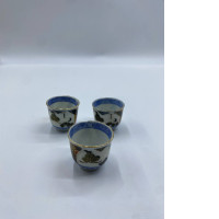 Set of 3 Glass, Japanese hot tea glass, white with blue pattern