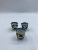 Set of 3 Glass, Japanese hot tea glass, white with blue pattern