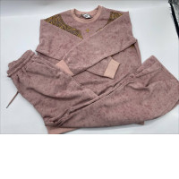 Women's light red round neck long-sleeved shirt and light red long pants