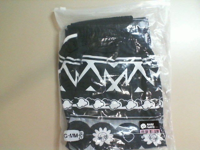 Black shorts with a white pattern on the elastic waistband Black shorts with a white pattern on the elastic waistband