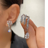 1 pair elegantly copper cubic diamond zirconia earrings drops of water for women for party decoration