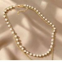 1pcs new women pearl necklace gold bead pendant necklace kpop double layer Gothic chain Choke Loop daily fashion jewelry for women party gifts (the number of beads may vary slightly due to manual cutting)