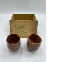 Set of 2 Glass, vintage Japanese hot tea glass in a wooden box