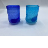 Set of 2 Blue hand-blown drinking glass