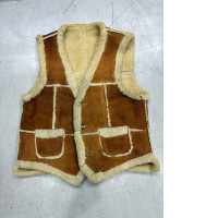 Vintage 80s Sheepskin Shearling Vest Mens  Western Horn Buttons