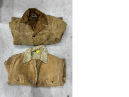 Set of 2 Vintage Suede Leather Jcpenney Sherpa Lined Mountain Western Coat Mens