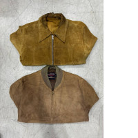 Set of 2 Vintage 90s Y2k Tan Brown Nubuck Suede Leather Aviator Flight Bomber Jacket