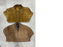 Set of 2 Vintage 90s Y2k Tan Brown Nubuck Suede Leather Aviator Flight Bomber Jacket
