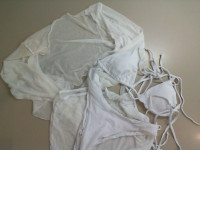 Women's beach set, separate swimsuit + mesh blouse, skirt