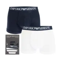 Navy-White Emporio Armani 2 Pack Ribbed Cotton Boxer Briefs