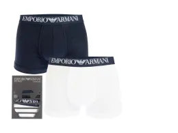 Navy-White Emporio Armani 2 Pack Ribbed Cotton Boxer Briefs