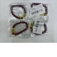 Set of 4 Dark brown beaded bracelet with gold pendant for women 