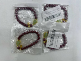 Set of 4 Dark brown beaded bracelet with gold pendant for women 