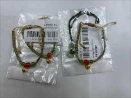 Set of 4 Red Braided Rope Bracelet with Gold Beads for Women