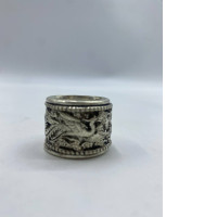 Silver stainless steel ring with swan pattern