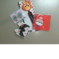 Set of 2 keychains, a notebook, a set of 2 hair clips