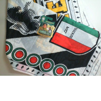 Football team flag and player figurine