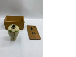 Japanese hand-painted Satsuma porcelain vase in a wooden box