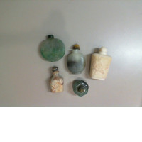 Set of 5 decorative small bottles, stone
