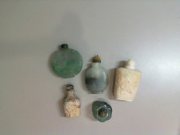 Set of 5 decorative small bottles, stone