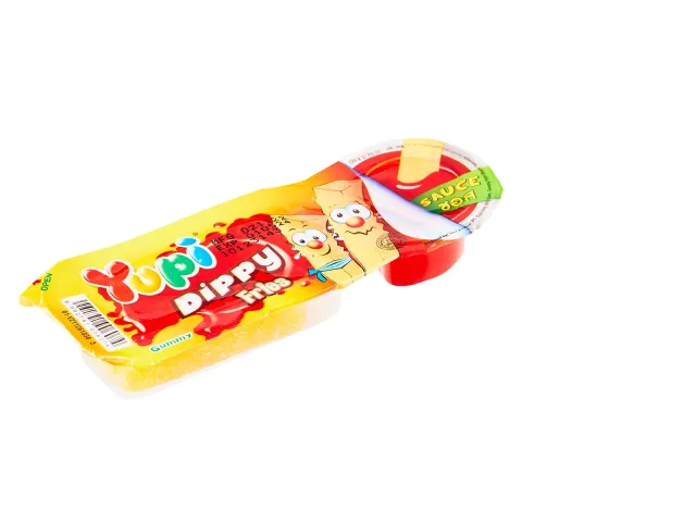Yupi Dippy Fries (Instant Gelatin with Pineapple Flavor and Strawberry Sauce) 22.5 g. Yupi Dippy Fries (Instant Gelatin with Pineapple Flavor and Strawberry Sauce) 22.5 g.