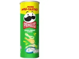 Set of 3 Pringles potato chips, sour cream and onion flavor, 102 g.