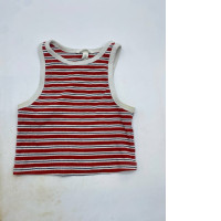 Women's red tank top with white stripes