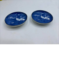 Set of 2 Glass Blue coaster with white bird pattern