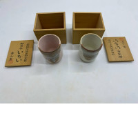 Set of 2 Glass, tall Japanese hot tea glass in a wooden box