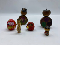 Set of 6 Japanese carved wooden dolls