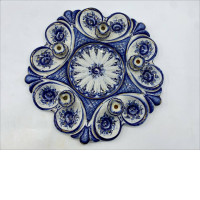 Cake and Easter Egg Serving Plate, Blue and White Porcelain, Glass, Vintage