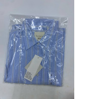 Blue long-sleeved shirt with white stripes