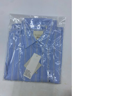 Blue long-sleeved shirt with white stripes