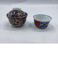 Set of 2 Antique Imari tea bowl for Japanese tea ceremony with lid