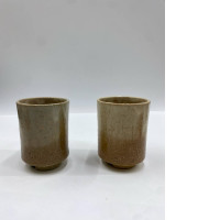 Set of 2 Glass: Tall Japanese tea glass, light brown 