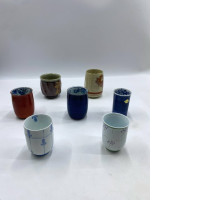 Set of 7 Glass: Tall Japanese tea glass with pattern