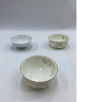 Set of 3 Glass Antique Chinese rice bowl with pastel floral patterns and gold rim. 