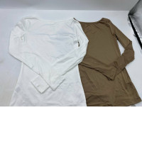 Set of 2 Women's long-sleeved round neck shirt in white and brown 