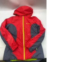 red and grey Nordway windbreaker jacket with a neon yellow zipper. red and grey Nordway windbreaker jacket with a neon yellow zipper.