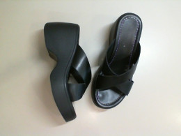 Black open toe high platform shoes