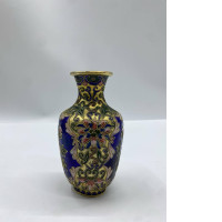 Vintage Chinese enamel vase, cobalt blue 