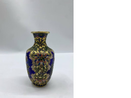 Vintage Chinese enamel vase, cobalt blue 