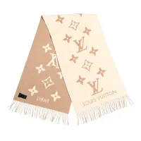 Louis Vuitton Wool Cashmere Monogram Daily LV Scarf Beige White 