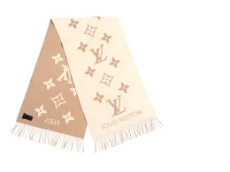 Louis Vuitton Wool Cashmere Monogram Daily LV Scarf Beige White 