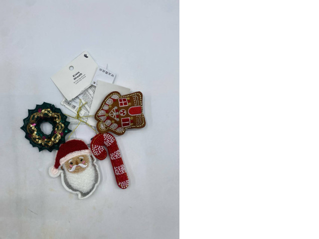 Set of 4 VINTERFINT Christmas ornaments from IKEA made from felt include a wreath, gingerbread house, Santa Claus and candy cane designs. Set of 4 VINTERFINT Christmas ornaments from IKEA made from felt include a wreath, gingerbread house, Santa Claus and candy cane designs.