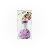  Phutawan Thai Herbal Compress for massage, in a lavender scent. It is used in traditional Thai therapy to alleviate pain, soothe sore muscles, and promote relaxation 