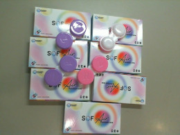 Set of 7 Sof Air contact lenses in different colors, 4 empty cases