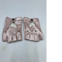 pink PU leather fingerless gloves with a heart-shaped cutout. 